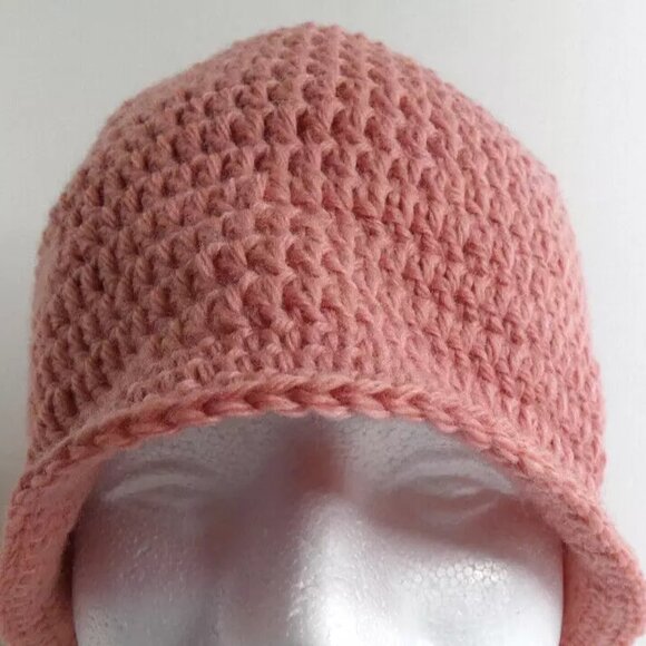 Pink Bucket Hat WOOL Roll Up Brim Beanie OS Cap Handmade Crochet Hand Knit NWT - Picture 4 of 11